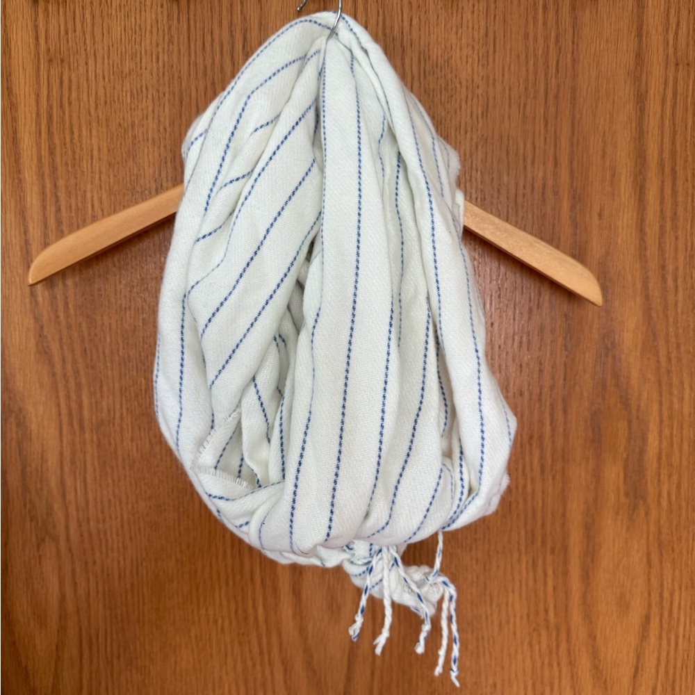 Abercrombie & Fitch White Scarf with Blue Stripes